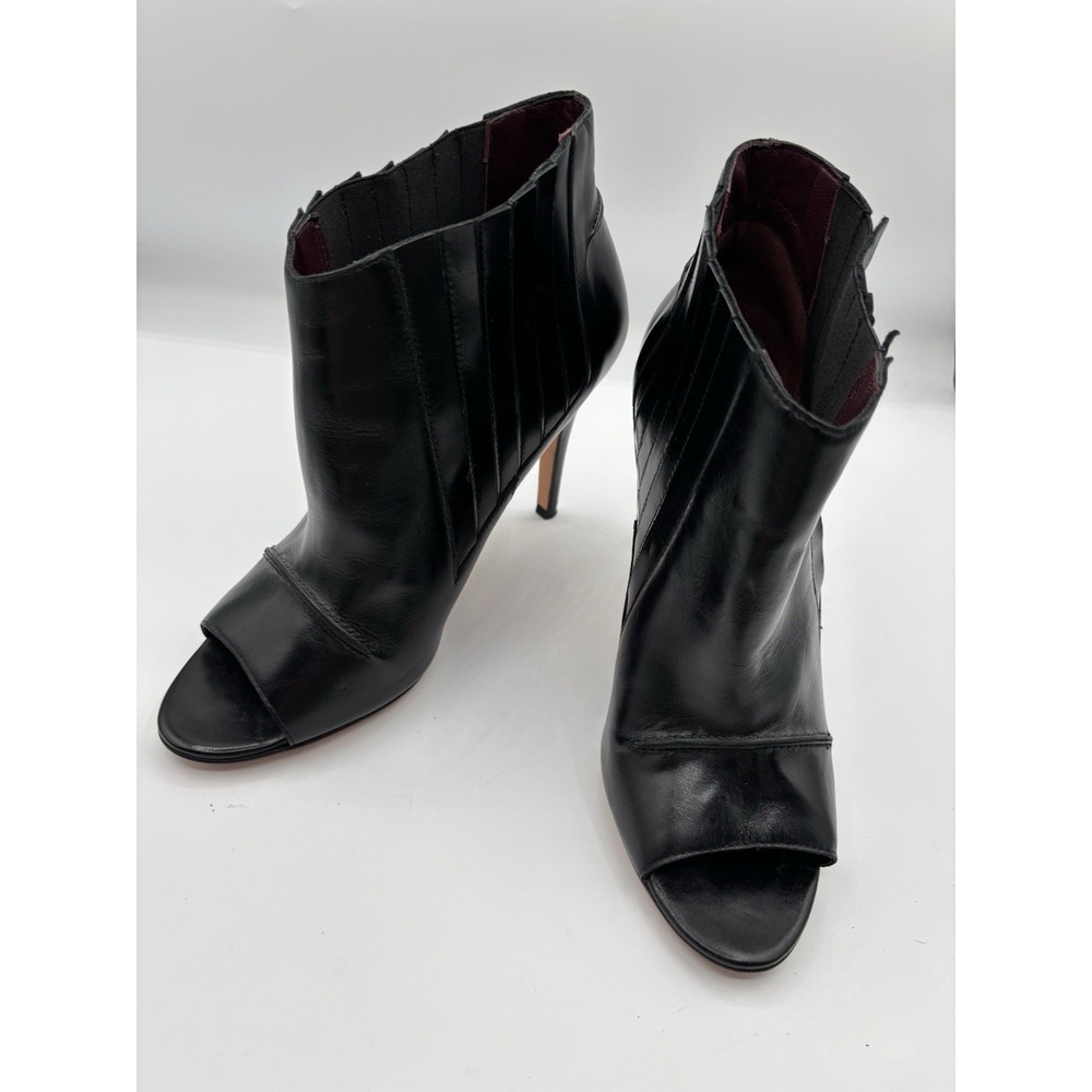 Etienne Aigner Black Leather Peep Toe Heel‎ Booties Size 9 Pleated